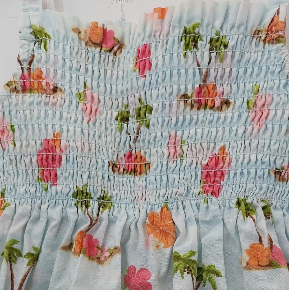 Gymboree Sundress 12 - 18 months Light Blue Palm Trees Flowers Island Tropical